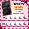 Lash Extension Kit Lash Clusters Kit 320 Pcs 3D Soft Individual Lashes with Lash Bond and Seal Lash Tweezers Eyelash Remover DIY Eyelash Extension(60D+80D,D-10-18mix Kit)