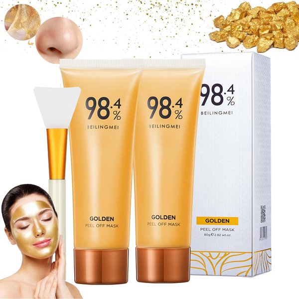 Gold Foil Peel-Off Mask, 98.4% Gold Peel Off Face Mask Anti-Wrinkle, Anti-Aging Golden Exfoliating Mask, Blackhead Remover Mask for Moisturizing Deep Cleansing(2PCS)