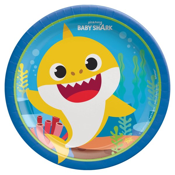 Amscan Round Plates, 7" (8-Pack) - Vibrant Premium Quality Party Plates, Perfect for Parties & Events, Baby Shark