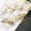LOYALLOOK 5Sets Grecian Goddess Costume Accessories Set Greek Leaf Headband Coil Bracelet Artificial Pearl Earrings Golden Leaves Bridal Hair Comb for Women Wedding Party