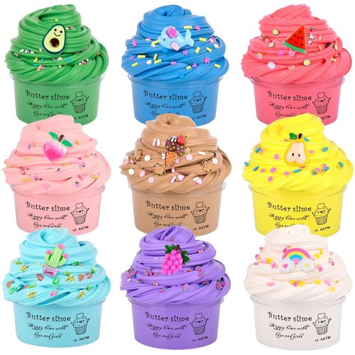 9 Pack Christmas Slime Butter Kit, for Girls and Boys, Soft Stretchy and Non-Sticky, Scent, Kids Stress Relief Toy, Birthday Gift and Party Favors, Class Easter Filling Stuffers