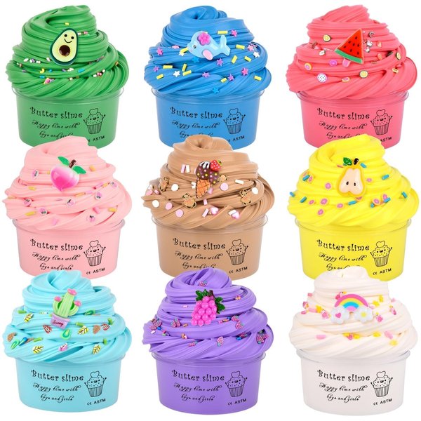 9 Pack Christmas Slime Butter Kit, for Girls and Boys, Soft Stretchy and Non-Sticky, Scent, Kids Stress Relief Toy, Birthday Gift and Party Favors, Class Easter Filling Stuffers