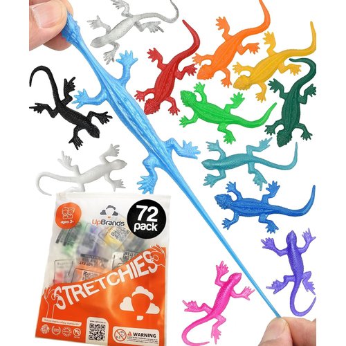 UpBrands 72 Super Stretchy Lizards Toys 3 Inches Bulk Set, 12 Colors, Kit for Birthday Party Favors for Kids, Goodie Bags, Easter Egg Basket Stuffers, Pinata Filler, Small Students Rewards