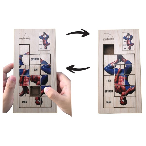 Wooden Collect Avenger Transformation Display Play Smart Logic Block Puzzle Supper Brain Teaser Learning Educational Toys Gift Family Fun Art (Spider)