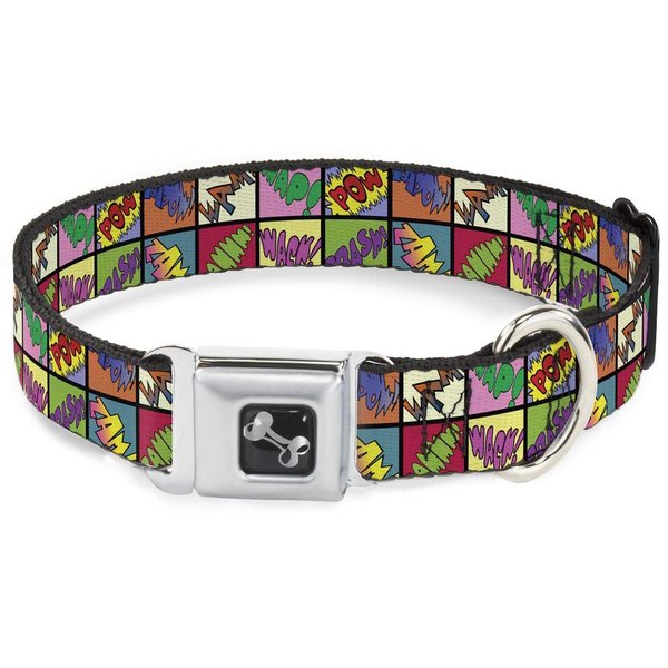 Dog Collar Seatbelt Buckle Sound Effect Checkers Multi Color 18 to 32 Inches 1.5 Inch Wide