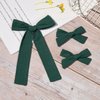 DEEKA Dark Green Cotton Linen Hair Bows 2 Sizes 5"&3.5" Soft Hair Bow set for Toddler Girls Long Ponytail Knot Bows Alligator Clip Hair Accessories for Little School Girls (Dark Green)