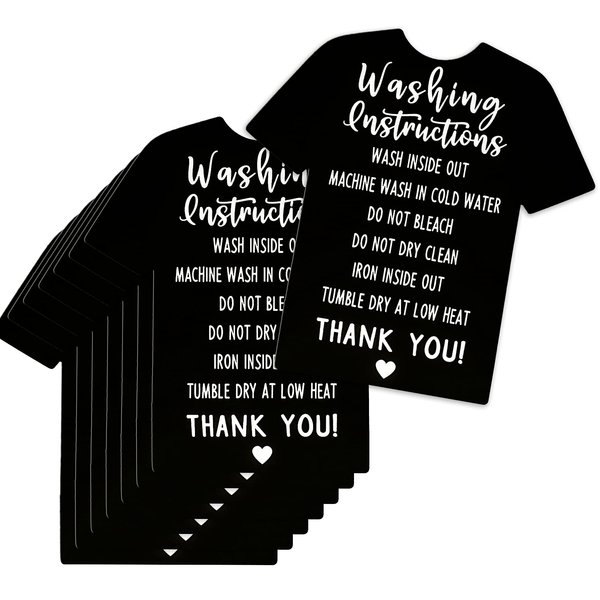 200 Pieces T Shirt Washing Instructions Cards Shirt Cleaning Care Instructions Card Customer Direction Card Small Business (Black,Classic Style)