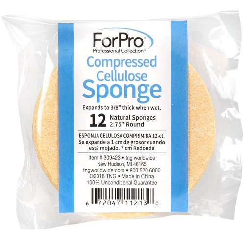ForPro Compressed Cellulose Sponge - Round Face and Body Sponge - Natural Yellow - 2.75’’ - 12-Count