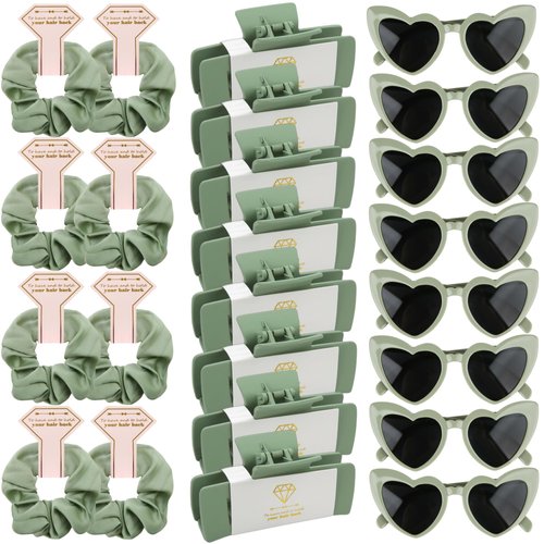 24pcs Bridesmaid Scrunchies Proposal Gifts 4.1inch square Hair Claws Bachelorette Claw Clip Matte Hair Clips Heart Shaped Sunglasses Girls Stuff Cute Hair Clips for Wedding Party Favors(Sage Green)