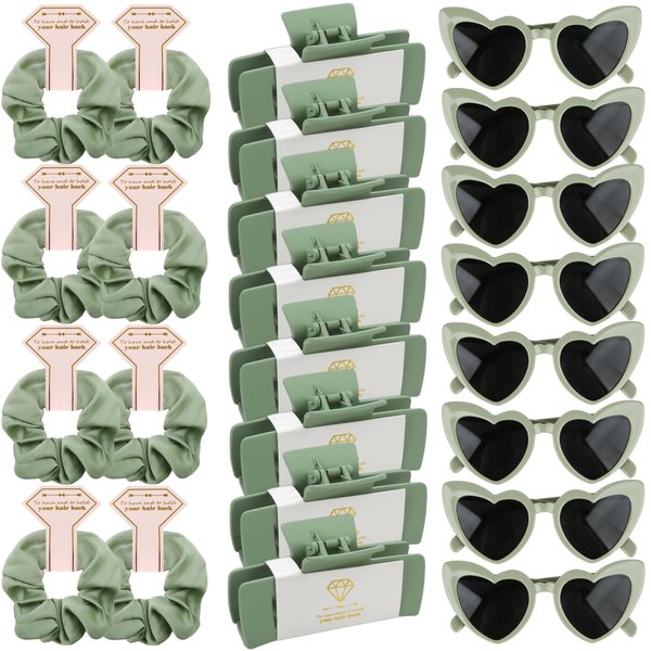 24pcs Bridesmaid Scrunchies Proposal Gifts 4.1inch square Hair Claws Bachelorette Claw Clip Matte Hair Clips Heart Shaped Sunglasses Girls Stuff Cute Hair Clips for Wedding Party Favors(Sage Green)