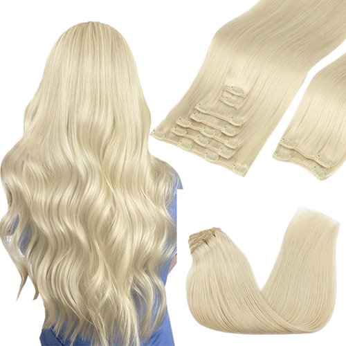 GOO GOO Clip in Hair Extensions Real Human Hair, 18inch 150g 9Pcs, 60A Platinum Blonde, Remy Human Hair Extensions Clip ins for Women, Natural Human Hair