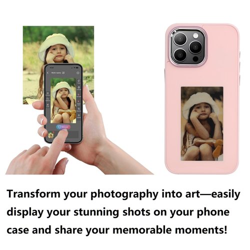 YATUO iPhone Case Pink for iphone16 PRO MAX | DIY Picture, Smart E Ink, Digital Photo, Phone Case, Custom Portrait, Phone Case, App Intelligent, Screen Casting, Ink Display