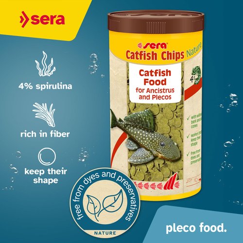sera Catfish Chips Nature 13.4 oz./0.84lbs | Premium Fish Food for Ancistrus & Plecos | High Fiber | No Dyes & Preservatives | Supports Digestion & Promotes Healthy Growth | Ideal for Bottom Feeders