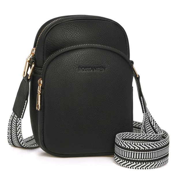 BOSTANTEN Small Crossbody Bags for Women Designer Zip Cell Phone Purse Shoulder Handbags Wallet with Card Slots Retro Black