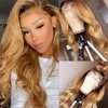 Benafee Body Wave 13x6 Lace Front Wigs Human Hair, Ombre Honey Blonde Lace Frontal Wigs Pre Plucked Bleached Knots 22” HD Transparent Lace Front Wig Human Hair for Black Women Glueless Human Hair Wig