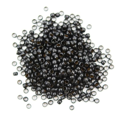 500pcs 2.5mm Copper Ring Micro Links Rings Beads for Hair Extensions Feather Extension Hair Beads (Black)