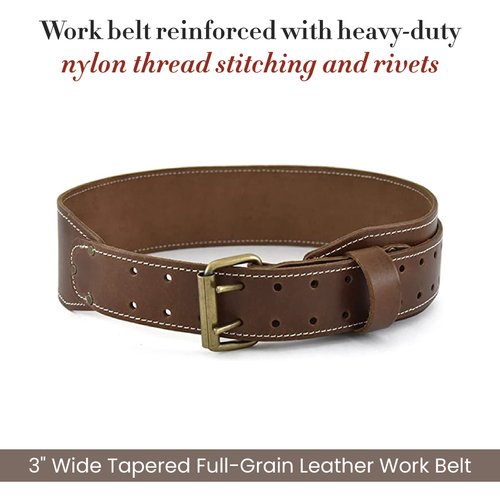 Style n Craft - 3" Wide Tapered Full-Grain Leather Work Belt, Durable and Rugged Belt, Dark Tan (98437)