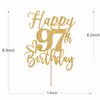 Happy 97th Birthday Cake Topper, 97th Birthday Decorations for Men/Women, Cheers to 97 Years, 97 Fabulous, 97th Happy Birthday Party Supplies Gold Glitter