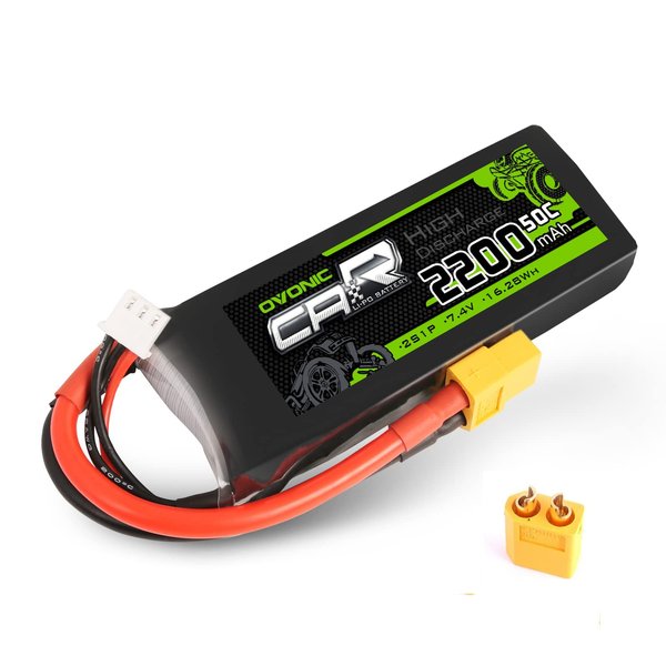 OVONIC 2s Lipo Battery 50C 2200mAh 7.4V Lipo Battery with XT60+TRX Connector for RC Car Truck Boat Airplane Helicopter Quadcopter FPV Racing Drone