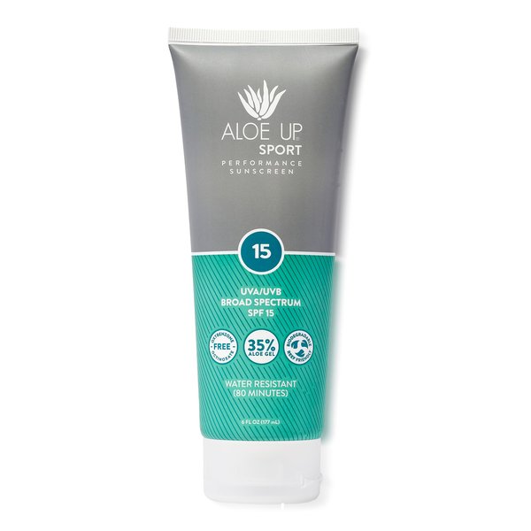 Aloe Up SPF 15 Sport Sunscreen Lotion - Broad Spectrum UVA/UVB High SPF Sunscreen, Reef Friendly Sunscreen for Body & Face - Waterproof Vacation Sunscreen, Aloe Gel Infused Sunblock Protection - 6 Oz.