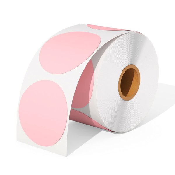 MUNBYN 2 Inch Pink Circle Thermal Sticker Labels, Self-Adhesive Round Direct Thermal Labels, Multi-Purpose Roll Sticker Labels for DIY Logo Design, QR Code, Name Tag, Inventory-Pink 750 Labels/1 Roll