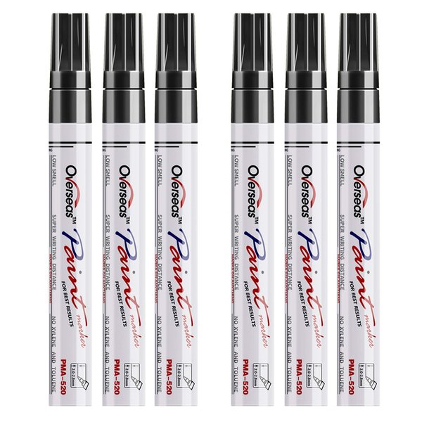 Black Paint Markers Pens - Single color 6 Pack Permanent Oil Based Paint Pen, Medium Tip, Quick Dry and Waterproof Marker for Rock, Wood, Fabric, Plastic, Canvas, Glass, Mugs, Canvas, Glass