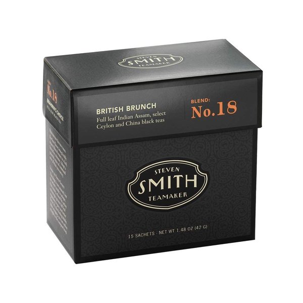 Smith Teamaker | British Brunch No. 18 - Assam, Ceylon & China Black Tea | Sugar-Free, Non-GMO, Plant Based Caffeinated Full Leaf English Breakfast Black Tea (15 Sachets, 1.48oz each)