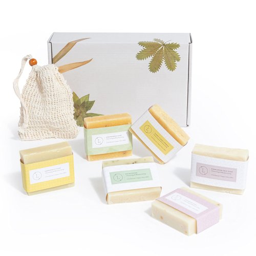 Lizush Luxury Spa Gift Basket And Self Care Gifts For Women With Lemongrass, Grapefruit, Eucalyptus, Orange Ylang Ylang, Lavender. 6 Natural Soap Bars, Soap Saver - Giftable - 6 Piece Set