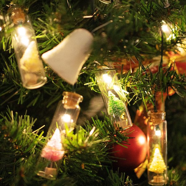 shinar Solar Lights 15 Glass Jar warmwhite LED with Christmas Tree Solar String Lights Lanterns Warm White for Outdoor Garden Christmas Tree Party Wedding Decoration Waterproof (15 Christmastree)