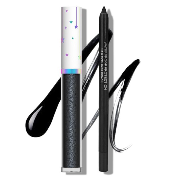 AOAZXBB Black Lipstick Lip Liner Set Pearlescent Liquid Lipstick Black Lip Gloss Long Lasting Black Lip Liner for Halloween Cosplay Goth Makeup