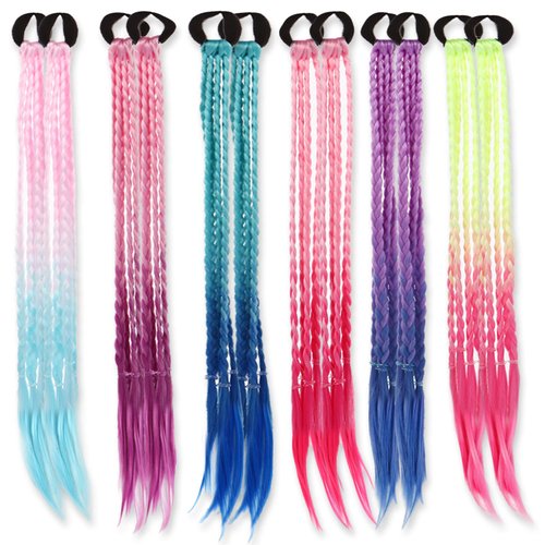 18 Inch Girls Rubber Bands Hair Extensions for Kids, Crazy Hair Day Accessories Colorful Wigs Colored Braids for for Girls Kids Women, Hair with Rubber Bands Rainbow Braided Synthetic Hairpieces Ponytail for 12pcs (Gradual Change)