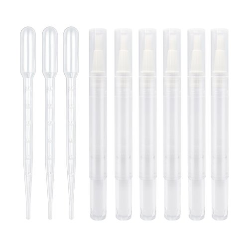 Juxiamal 6pcs 3ml Empty Cuticle Oil Pen Tubes and 3pcs Pipettes, Clear Twist Nail Oil Pens with Brush Tip Cosmetic Container Applicators for Homemade Nail Oil, Lip Gloss, Eyelash Growth Liquid