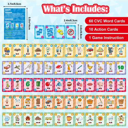 Broytain CVC Phonics Games for Toddlers,CVC Word Toy for Kids,Reading Card Game for Ages 4 5 6,Phonics Flash Cards to Learn Words,Educational Flashcards for Preschool Kindergarten, and Homeschool