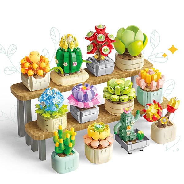 BIZNESMEN 𝟭𝟬𝟵𝟱 PCS Succulent Flower Building Set, 12 Beautiful Potted Plants, Ideal for Birthday Parties, Family Gatherings for Girls and Boys Ages 6, 7, 8, 9, 10, 11, 12 and up!
