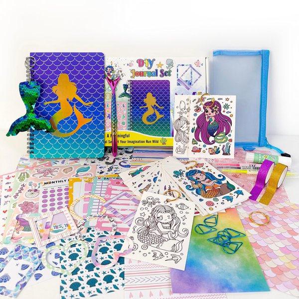 DIY Journal Kit for Girls - Fun, Cute Art Crafts Kits for Tween & Teenage Kids, Great Mermaid Gift for Girl, Cool Birthday Gifts Ideas for Teen Age Teens, Scrapbook & Diary Supplies Toy(SH013)