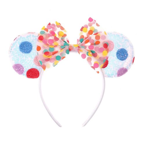 JIAHANG Mouse Ears Headband with Rainbow Polka Dots, Chiffon Bow Hair Band, Party Decoration Costume Headwear for Teens Girls Women