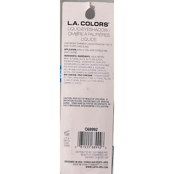 L.A. COLORS LIQUID EYESHADOW GREEK GODDESS C68992, 0.14 Ounce (Pack of 1), irridescent
