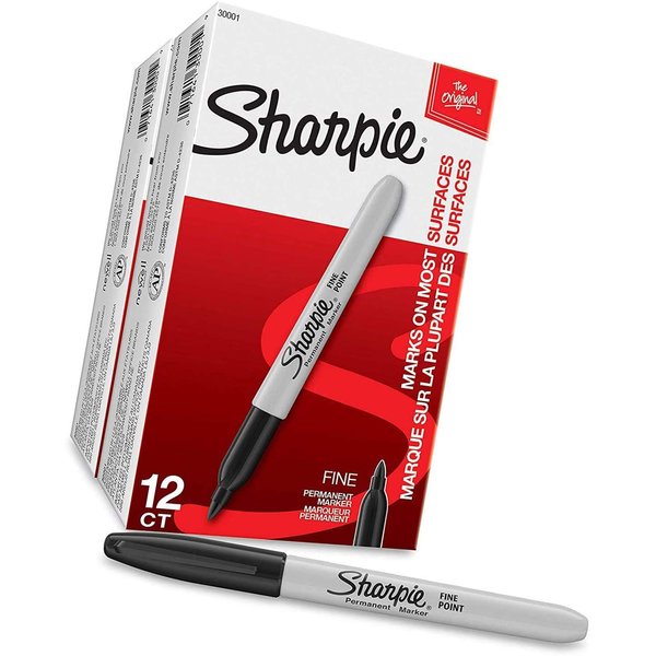 Sharpie 30001 Permanent Markers K7C53, Fine Point, Black, Box of 24