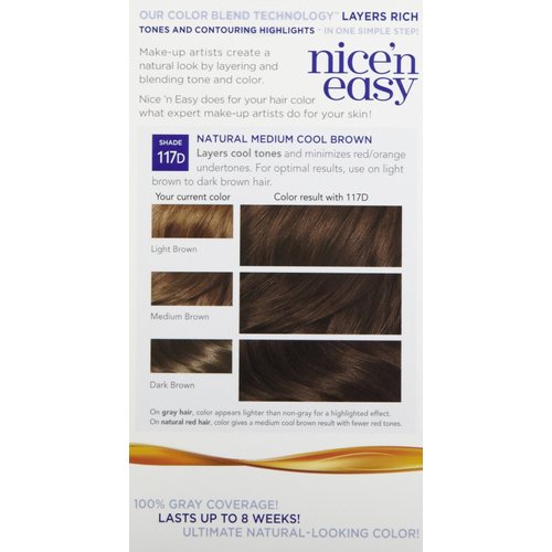 Clairol Nice N Easy Hair Color, Medium Cool Brown #117D - Kit