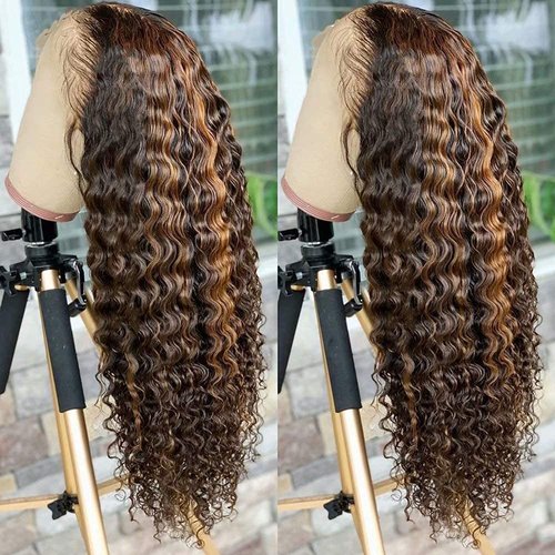 Ten Chopsticks Wigs HD Transparent Highlight Ombre T4/27 Color Invisible Knots Curly 13x4 Lace Front Human Hair Wigs for Women 180% Density Closure Wigs With Baby Hair 22 inch