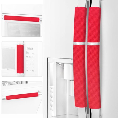 ELCOOR Refrigerator Door Handle Covers,5pcs, Safeguard Your Kitchen and Appliances and Keep Them Clear of Grease, Stains etc. Upgrade Your Kitchen Decor with Original Design,Timesaver! (Red/Platinum)