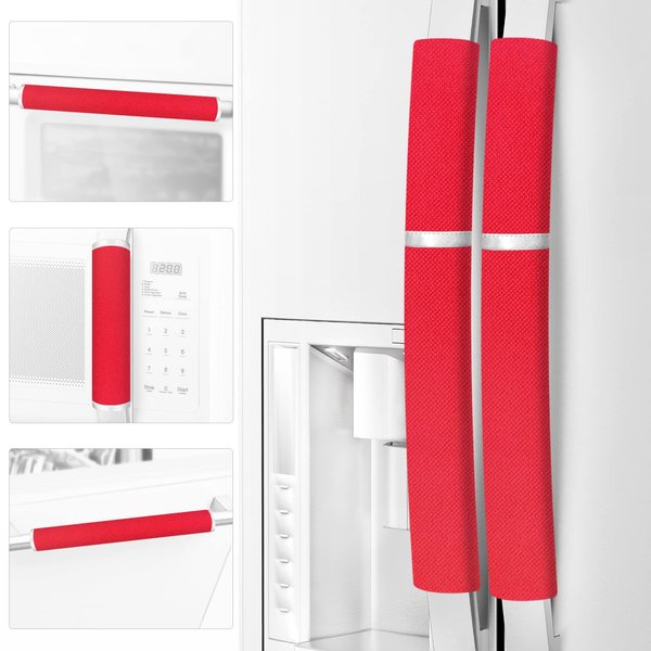 ELCOOR Refrigerator Door Handle Covers,5pcs, Safeguard Your Kitchen and Appliances and Keep Them Clear of Grease, Stains etc. Upgrade Your Kitchen Decor with Original Design,Timesaver! (Red/Platinum)