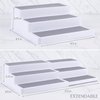 Oizeir 3–Tier Expandable Plastic Spice Rack - Adjustable Length, Stability with Non-Skid Shelf, Three Tiers for Easy Visibility, Organizer for Kitchen Cabinet, Pantry or Countertop, White/Grey