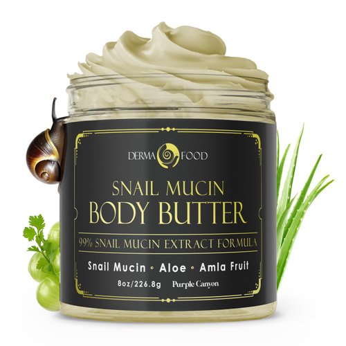 PURPLE CANYON 99% Snail Mucin Body Butter 8oz | Reduce Blemishes, Dark Spots, and Wrinkles for Radiant Skin | Skin Care Snail Cream Moisturizer Dry Skin Repair