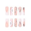 24 Pcs Long Press on Nails Square White French Fake Nails Glossy Press ons False Nail Tips with Rhinestone Butterfly Nail Charms and 5D White Flowers Design Manicure Decorations for Women and Girls