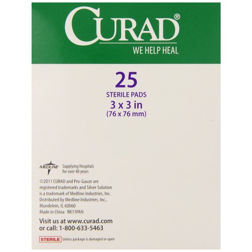 Curad Medium Gauze Pads 3" x 3", 25 ea (Pack of 2)