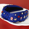 Gmmidea 4th of July Headband for Women Girls American Flag Jeweled Knotted Headband Rhinestone Star Flag Patriotic Headband Wide Top Cute Independence Day Hair Band A-Blue