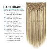 Lacer Hair Real Hair Extensions Clip In Human Hair Soft Virgin Hair For Women Light Brown Highlighted Platinum Blonde Color Thick Full Head Hair Extensions 120g 7 Pieces 18 Inch