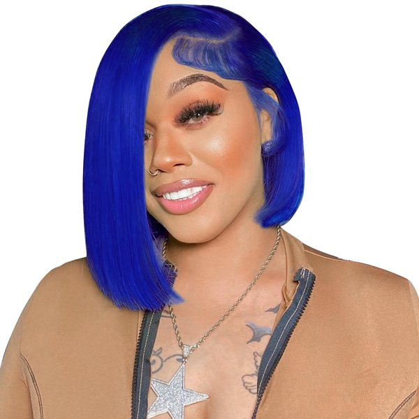 Eyefanniy Royal Blue Bob Wig Human Hair 13x4 HD Lace Front Wigs Short Bob Lace Frontal Wigs for Black Women Pre Plucked with Baby Hair Glueless 180% Density 10 Inch