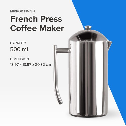 Frieling Double-Walled Stainless-Steel French Press Coffee Maker - French Press Polished Stainless Steel - 17 Ounces - Dual Wall Stainless Steel French Press